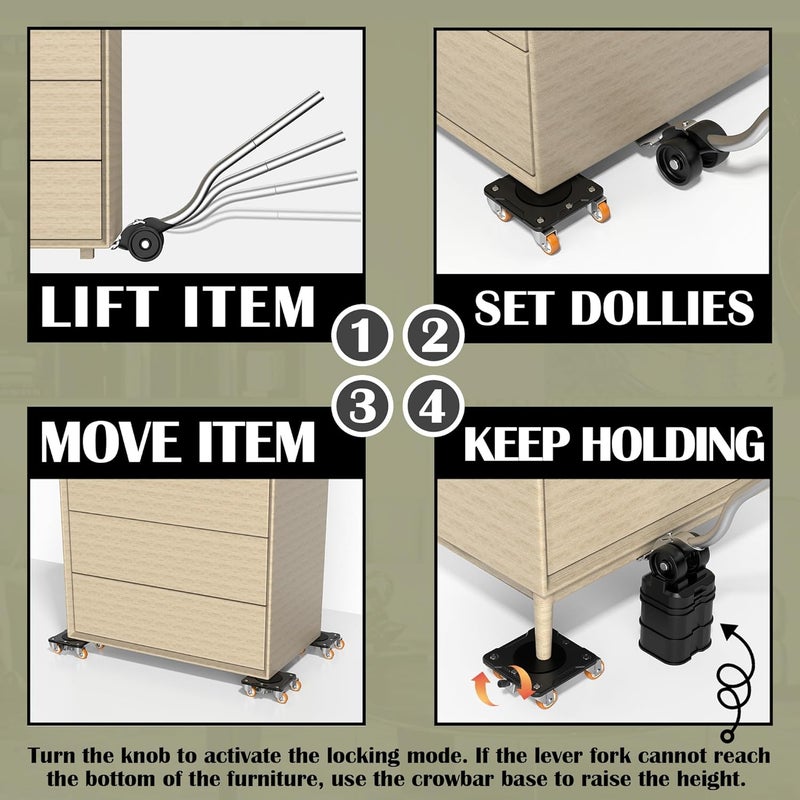 ONEON Furniture Mover Plus Parked Edition with Furniture Lifter, Periodic Moving Needs, Parking Lock Design, Lock Dollies for Long-Term Stability of Heavy Items, No Frequent Setup & Removal - Image 5